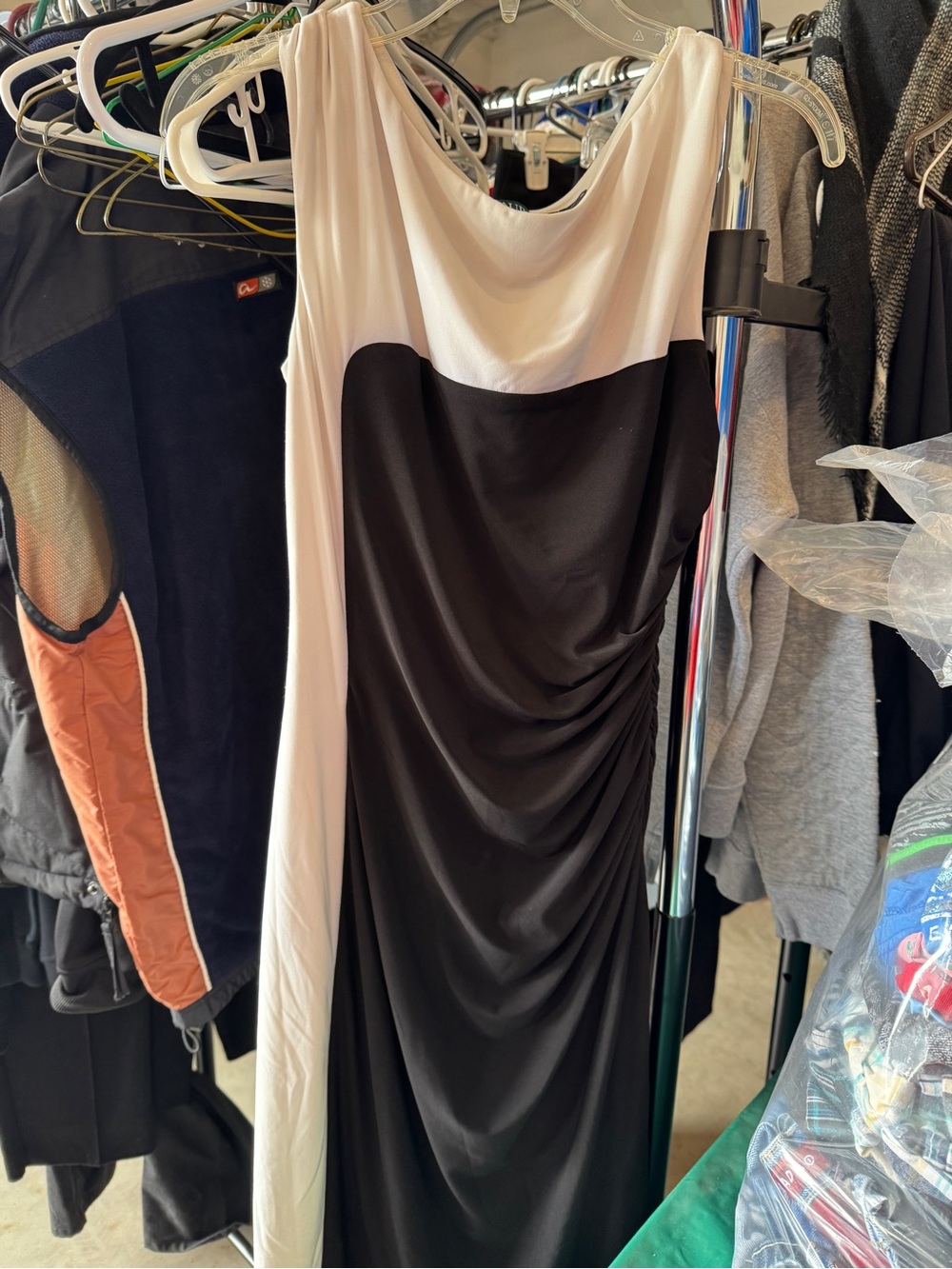Lauren Ralph Lauren Black and Cream Sleeveless Draped Maxi Dress